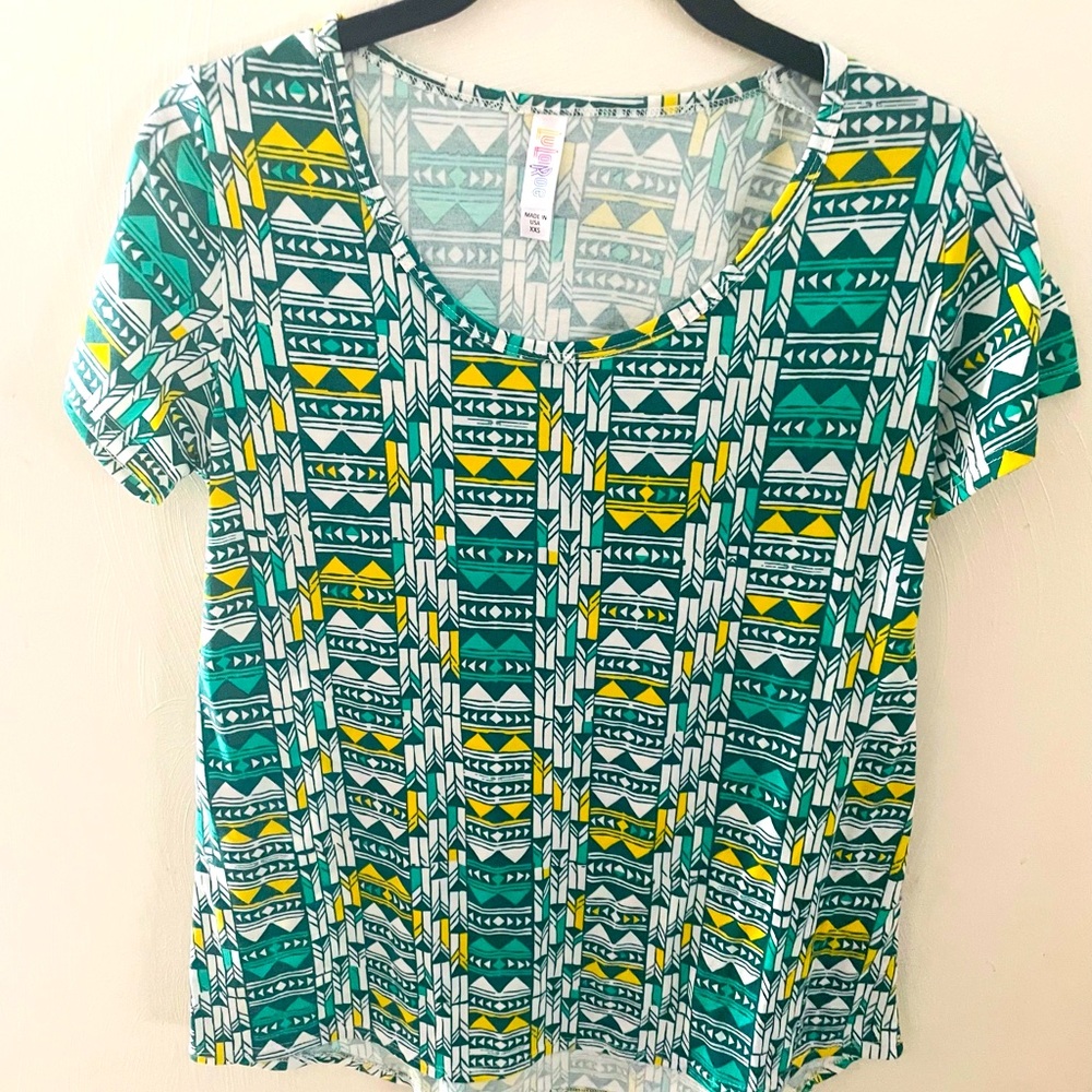 LuLaRoe Classic T green and yellow XXS